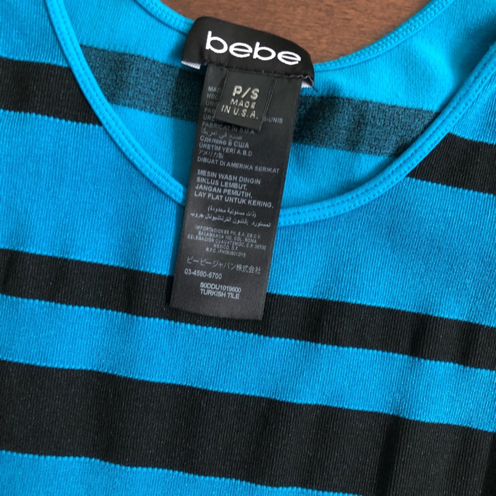 Bebe Electric Blue Black Stripe Bodycon Tank Dress - Picture 3 of 5